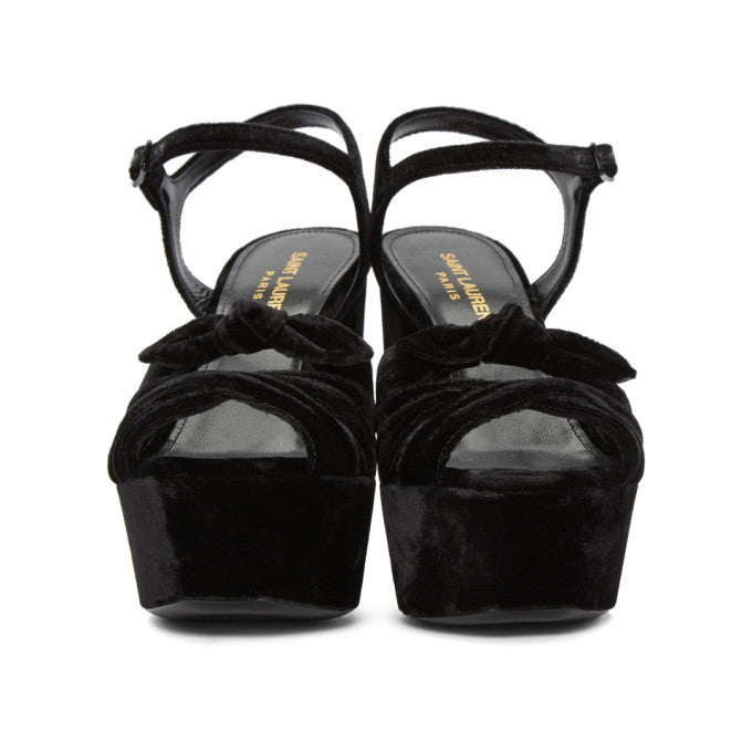 Saint Laurent Black Velvet Farrah Sandals, Size 38.5