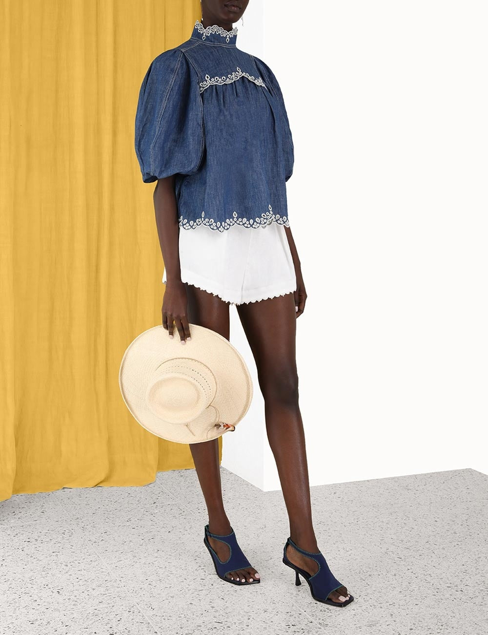 ZIMMERMANN NWT Laurel scallop denim embroidery blouse, SIZE AU 2 (MEDIUM)