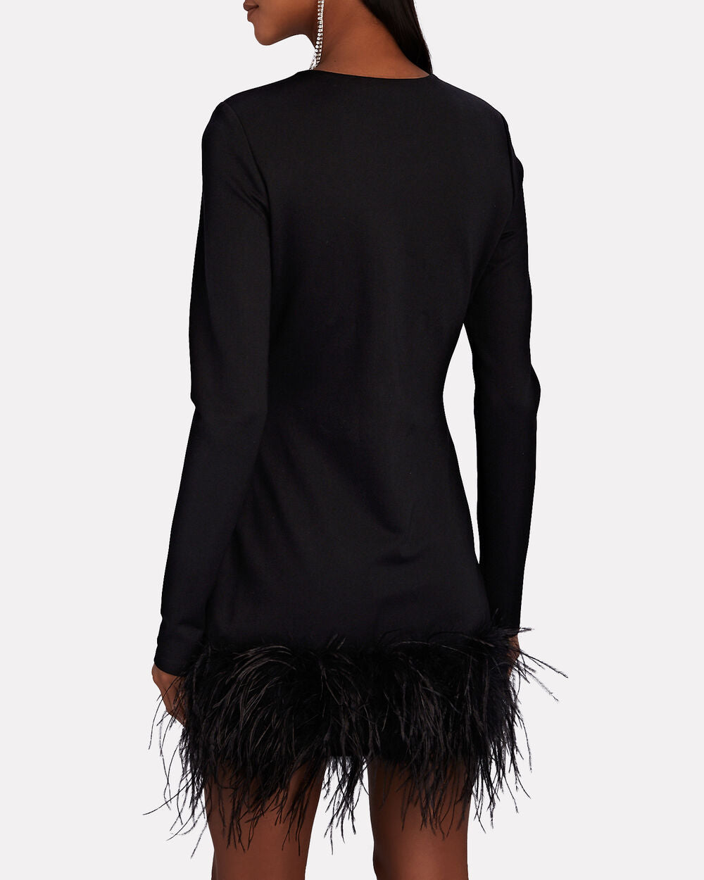 LAMARQUE
Bahira Feather-Trimmed Crepe Mini Dress, large