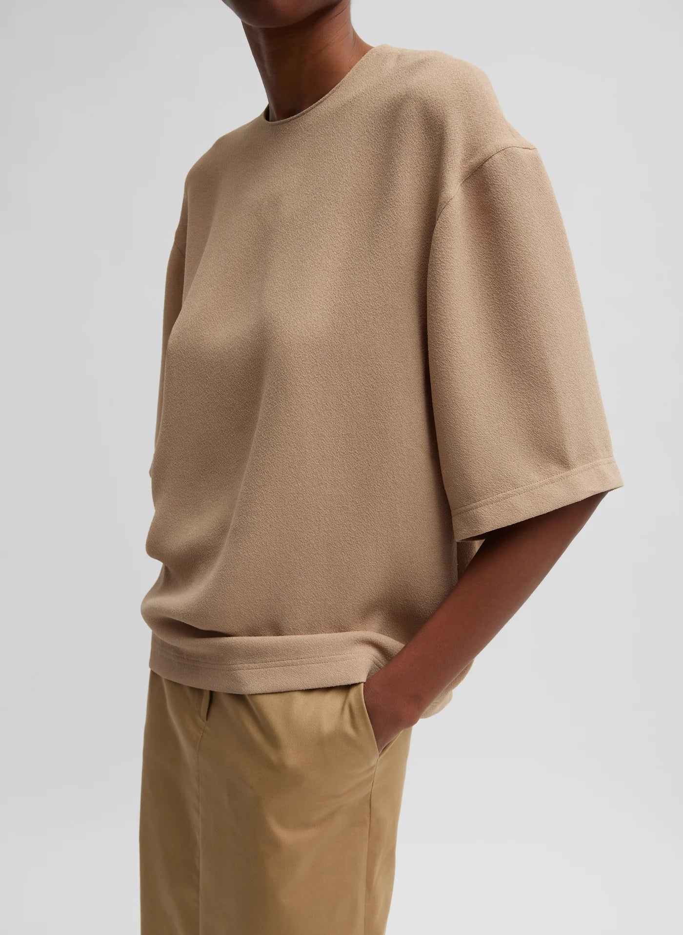 TIBI The Pebble Sable Easy T-Shirt, SMALL (OVERSIZED)