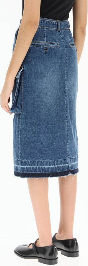 Sacai raw hem denim cargo skirt, SIZE 4 (large)