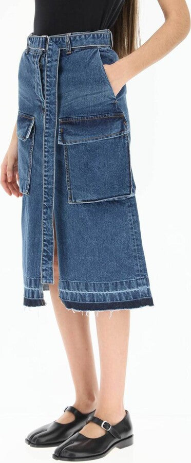 Sacai raw hem denim cargo skirt, SIZE 4 (large)