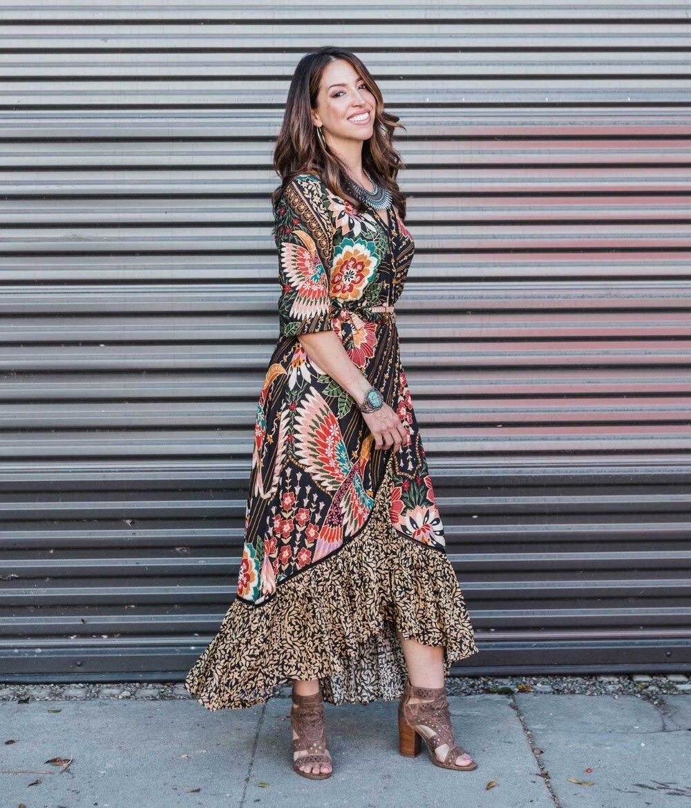 Farm Rio for Anthropologie Amorina Wrap Tropical Floral Maxi Dress, XSMALL