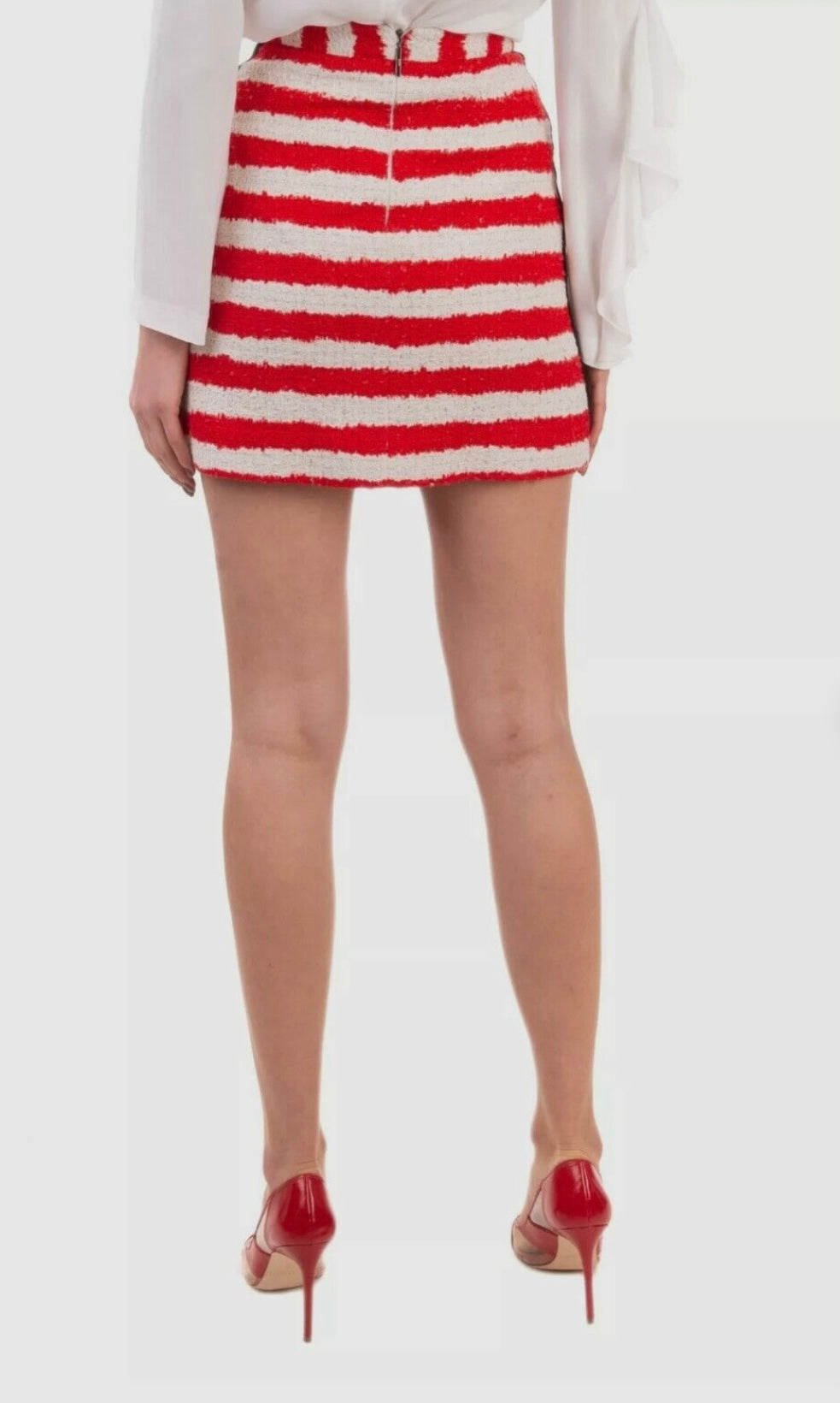 MSGM Mini Trapeze Tweed Cotton Skirt Red Black White, Size 44