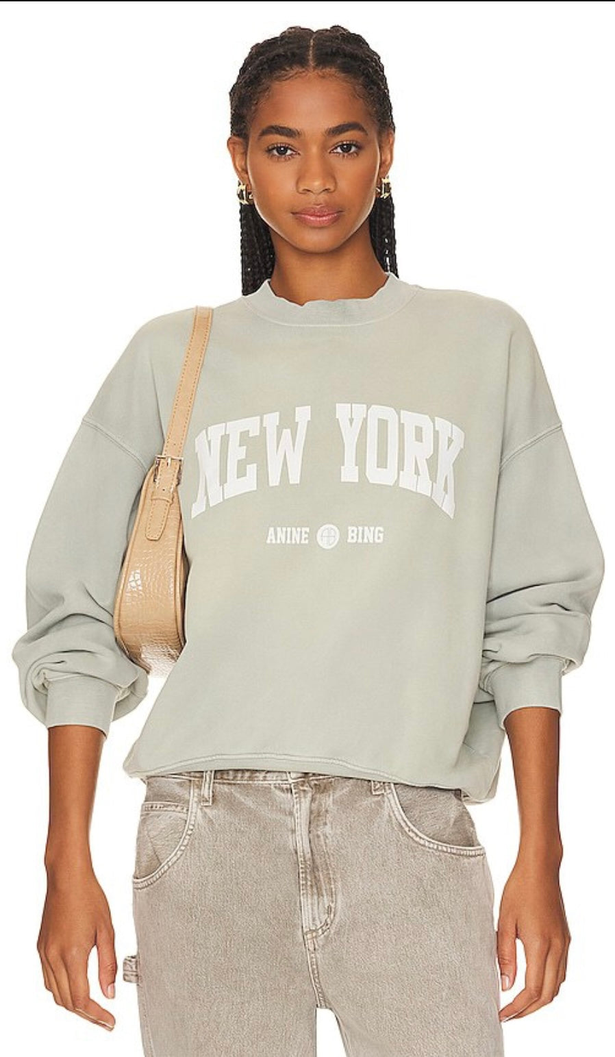 ANINE BING Jaci Sweatshirt University New York In Sage - Washed Faded Seafoam, small