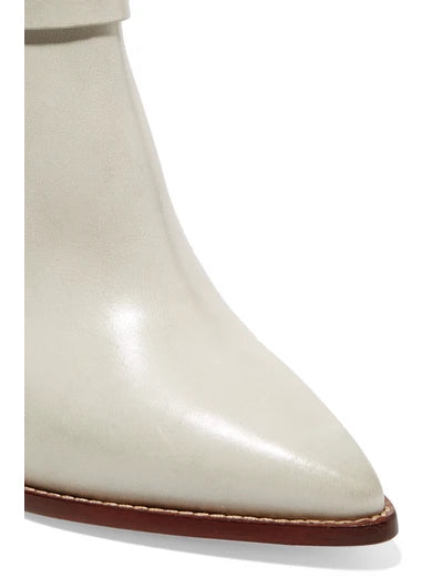 ISABEL MARANT Loffen Fringed Leather Ankle Boots In White, Size 37