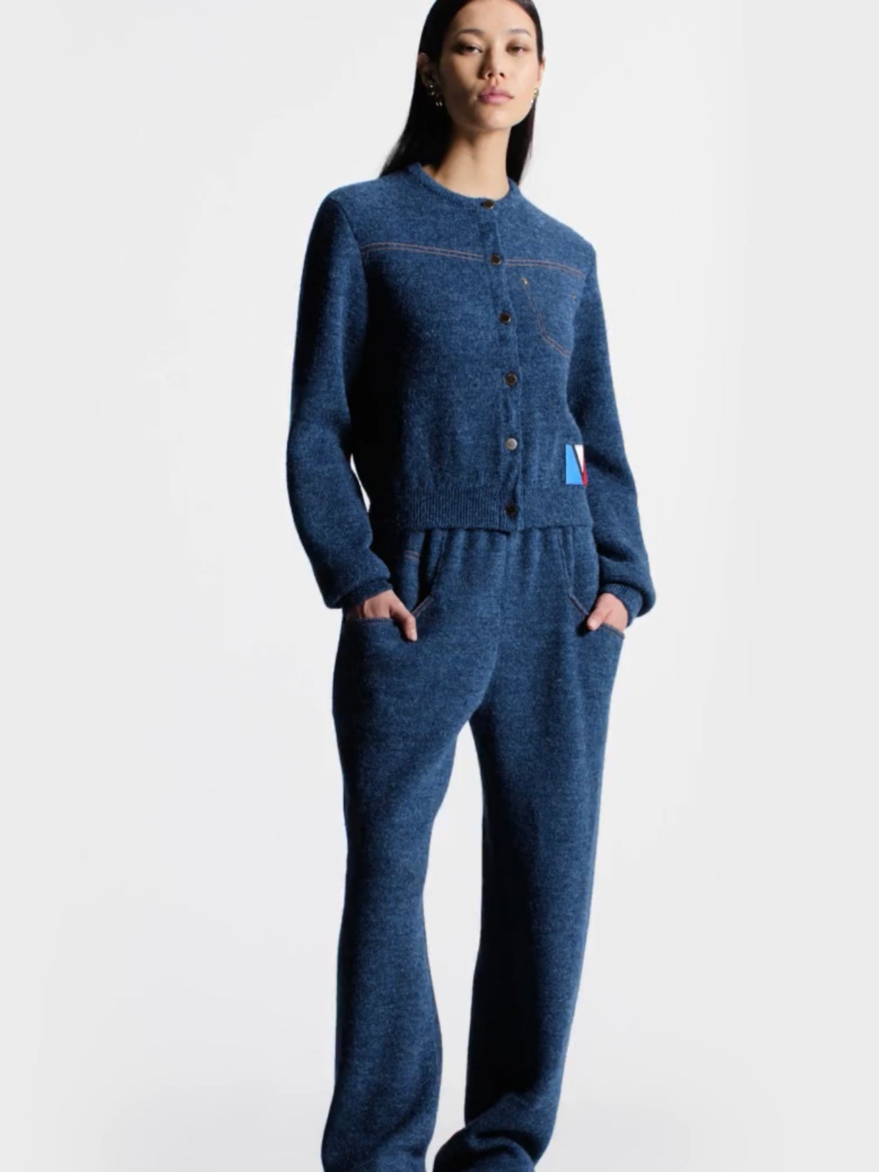 Louis Vuitton Denim-Effect Knit Cardigan, Medium