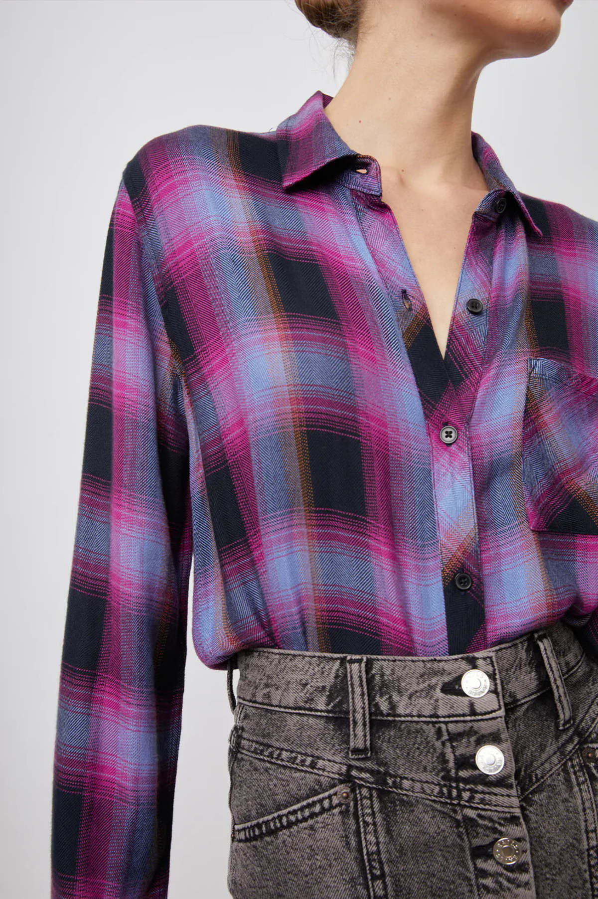 Rails Hunter Plaid Button-front Shirt In Navy Magenta, XSMALL