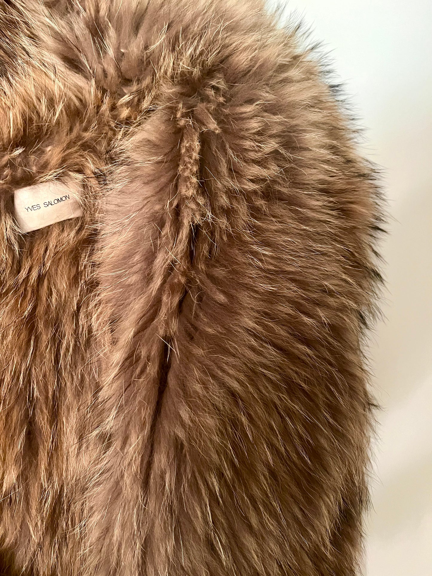 YVES SALOMON HOODED FUR VEST, SIZE 38