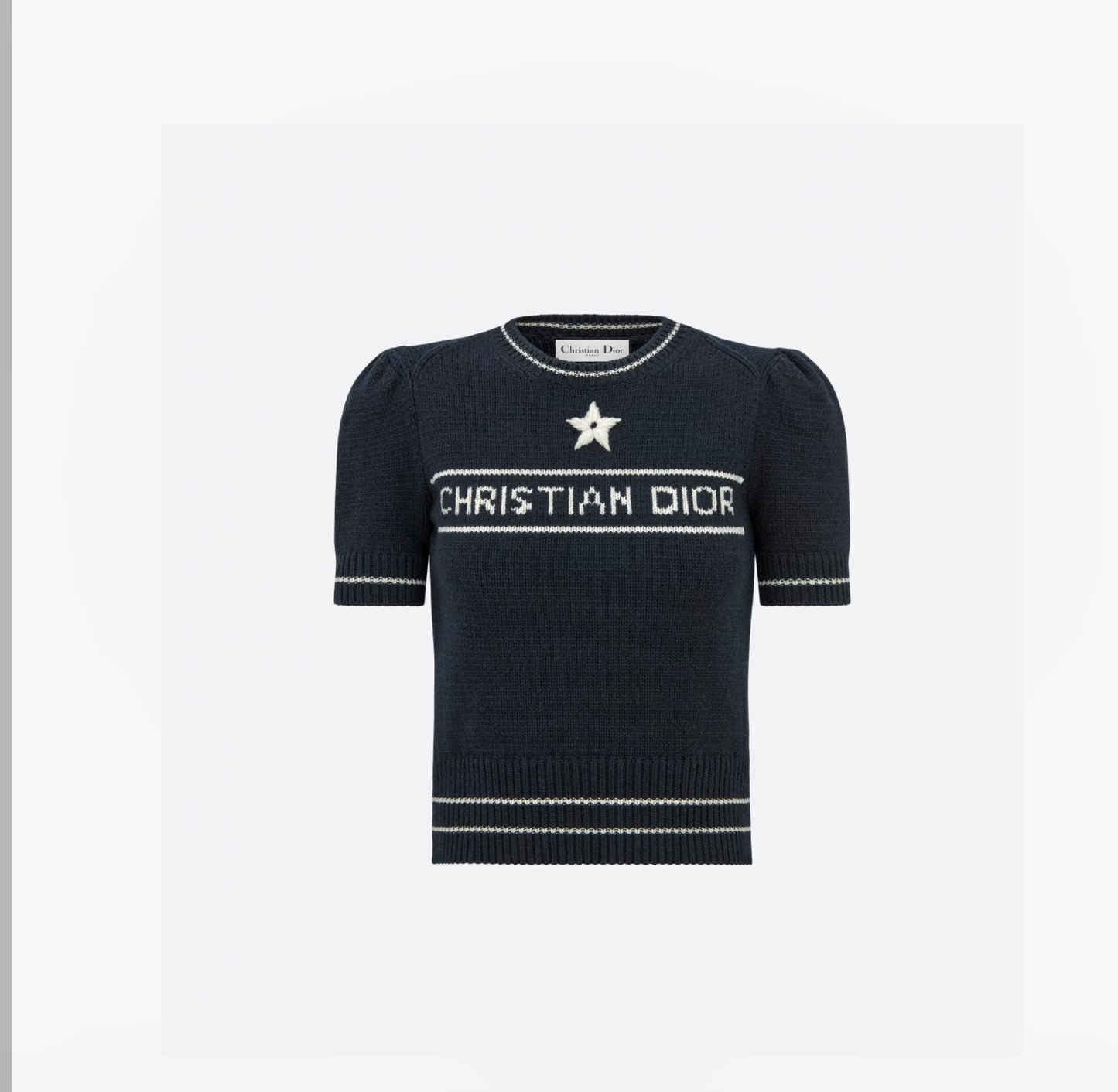 Christian Dior Short-Sleeved Navy Blue Cashmere & Wool Knit Sweater, Size 8