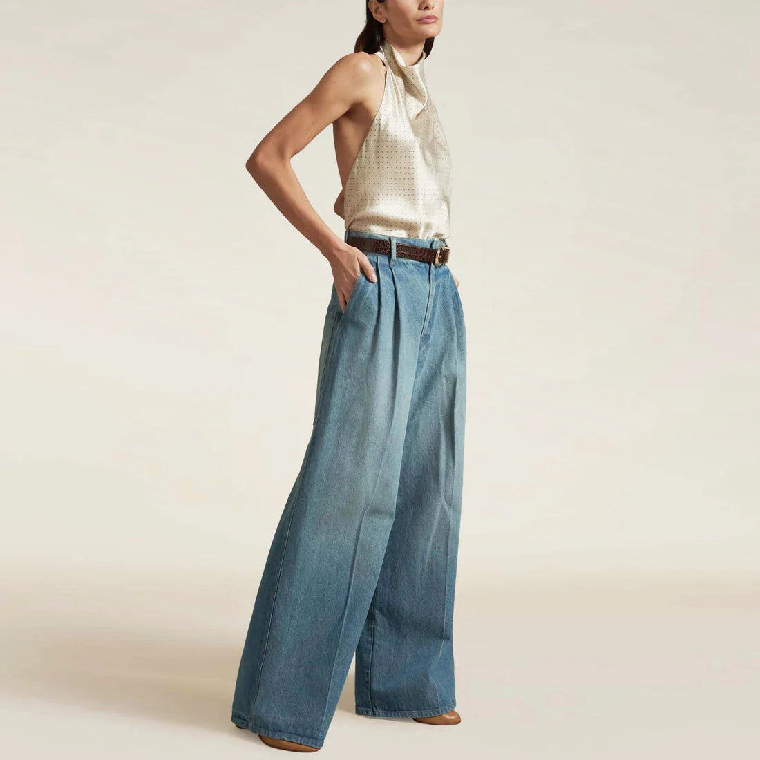 Kallmeyer Deep Pocket Wide Leg Jean in Blue, size 28