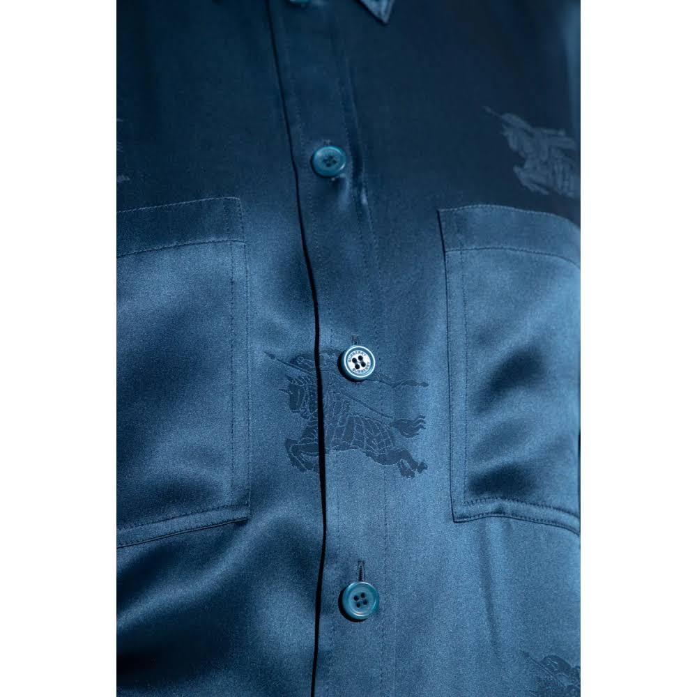 Burberry NWT Logo Pattern Long-Sleeve Shirt 'Muted Navy', SIZE 6
