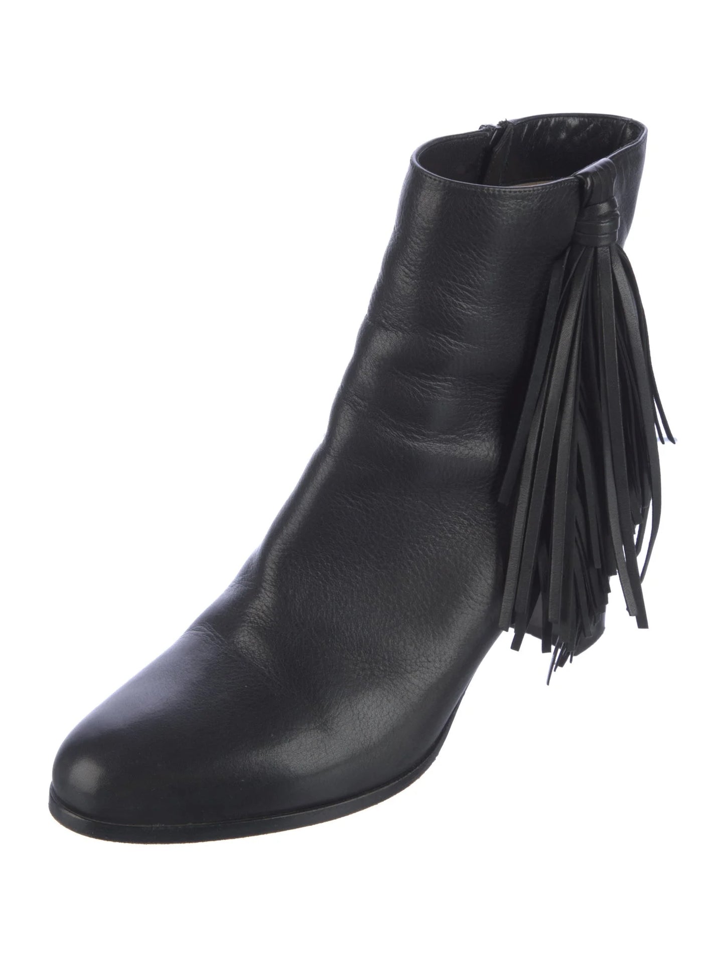 Christian Louboutin Jimmynetta Black Calfskin Leather Fringe Ankle Chelsea Boots, Size 38