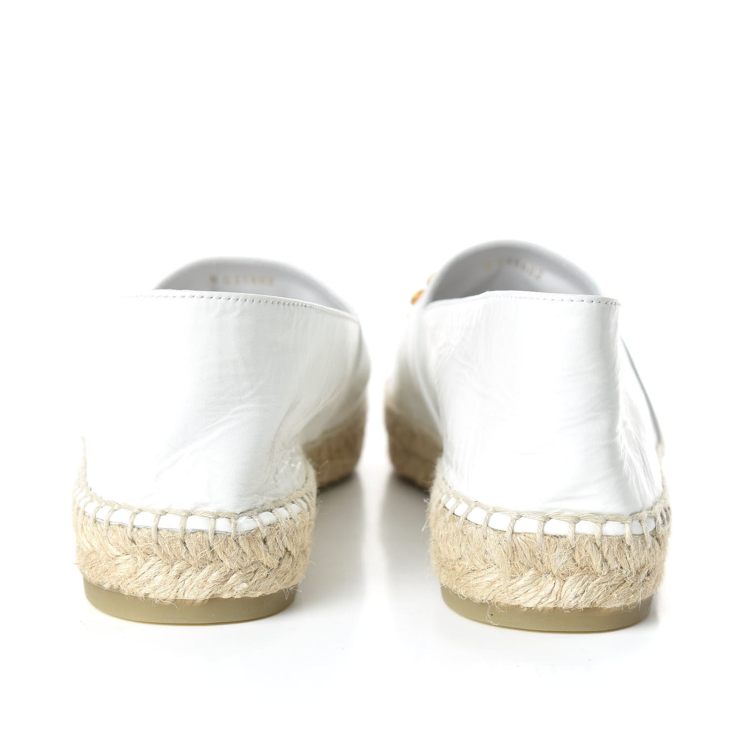 CHANEL Patent Calfskin Crystal CC Espadrilles White Black, Size 36.5