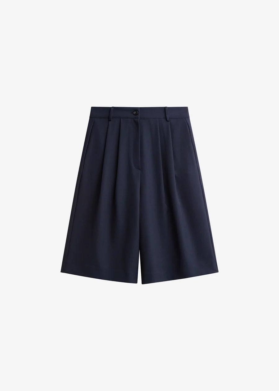 The Frankie Shop MARTEL PLEATED BERMUDA SHORTS - NAVY, Small