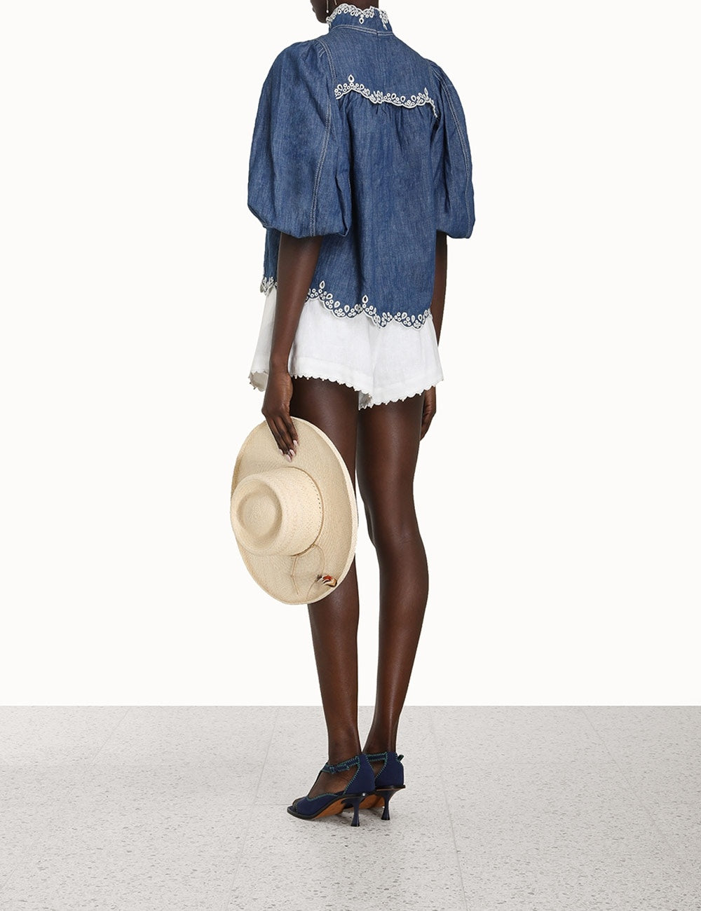 ZIMMERMANN NWT Laurel scallop denim embroidery blouse, SIZE AU 2 (MEDIUM)