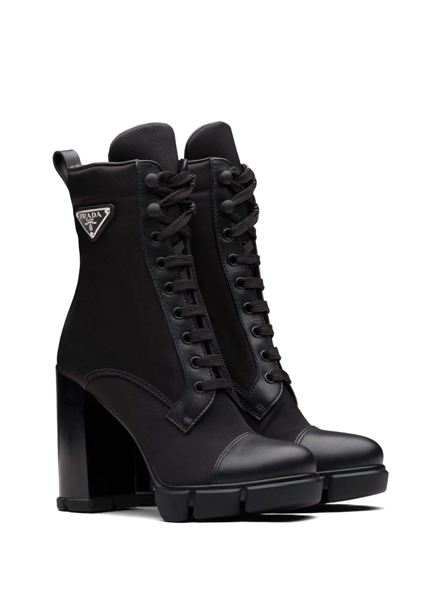PRADA Spazzolato Re-Nylon Metal Triangle Logo 110mm Ankle Boots 36 Black