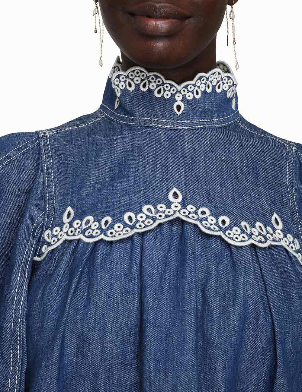 ZIMMERMANN NWT Laurel scallop denim embroidery blouse, SIZE AU 2 (MEDIUM)