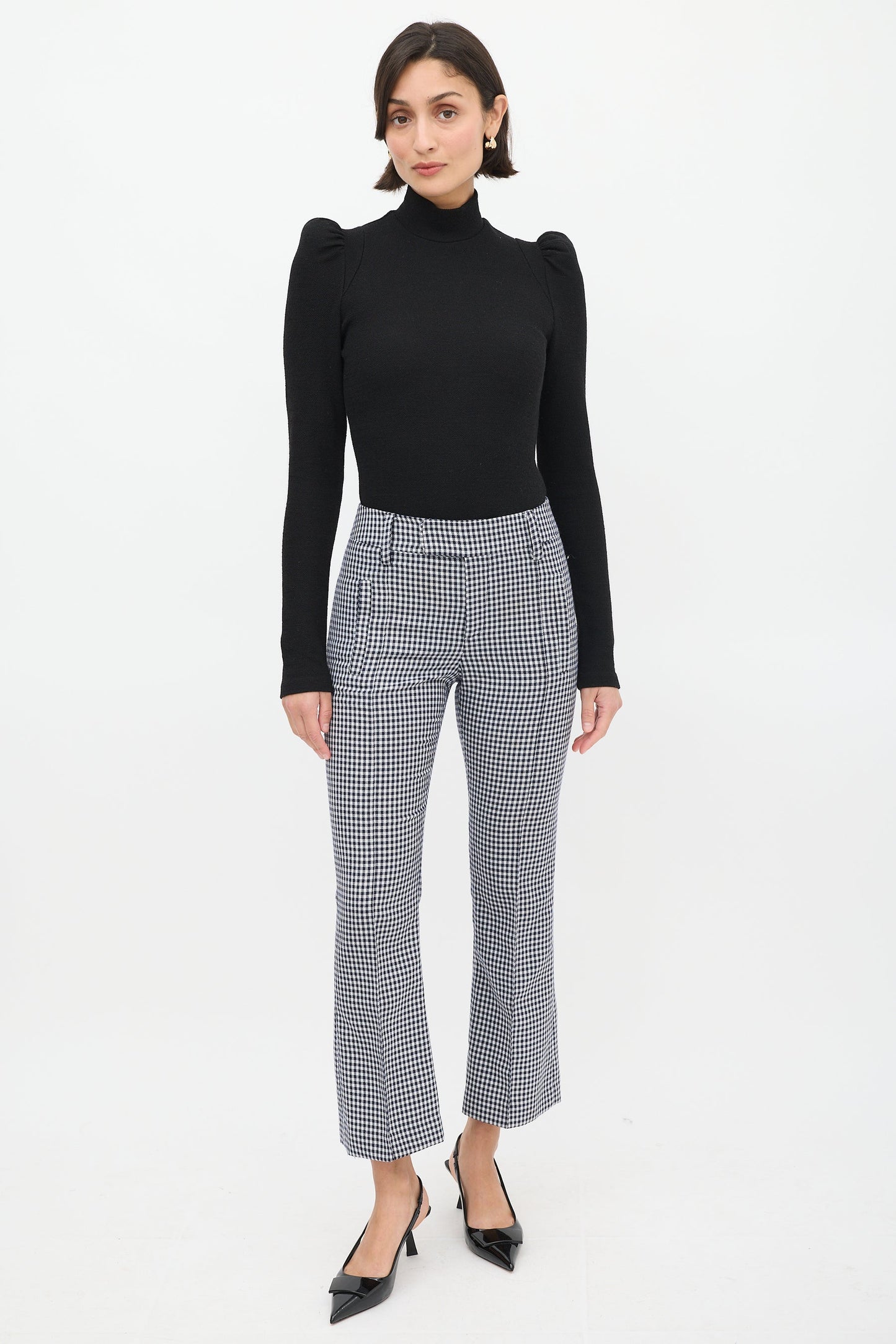 Smythe Black Puff Sleeve Mock Neck Top, X-Small