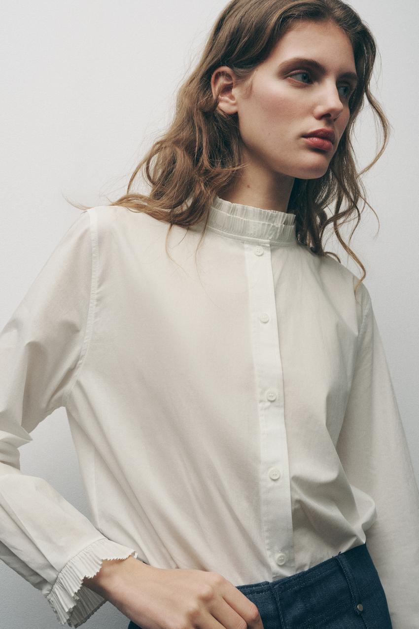 Zara ZW COLLECTION RUFFLE SHIRT, SMALL