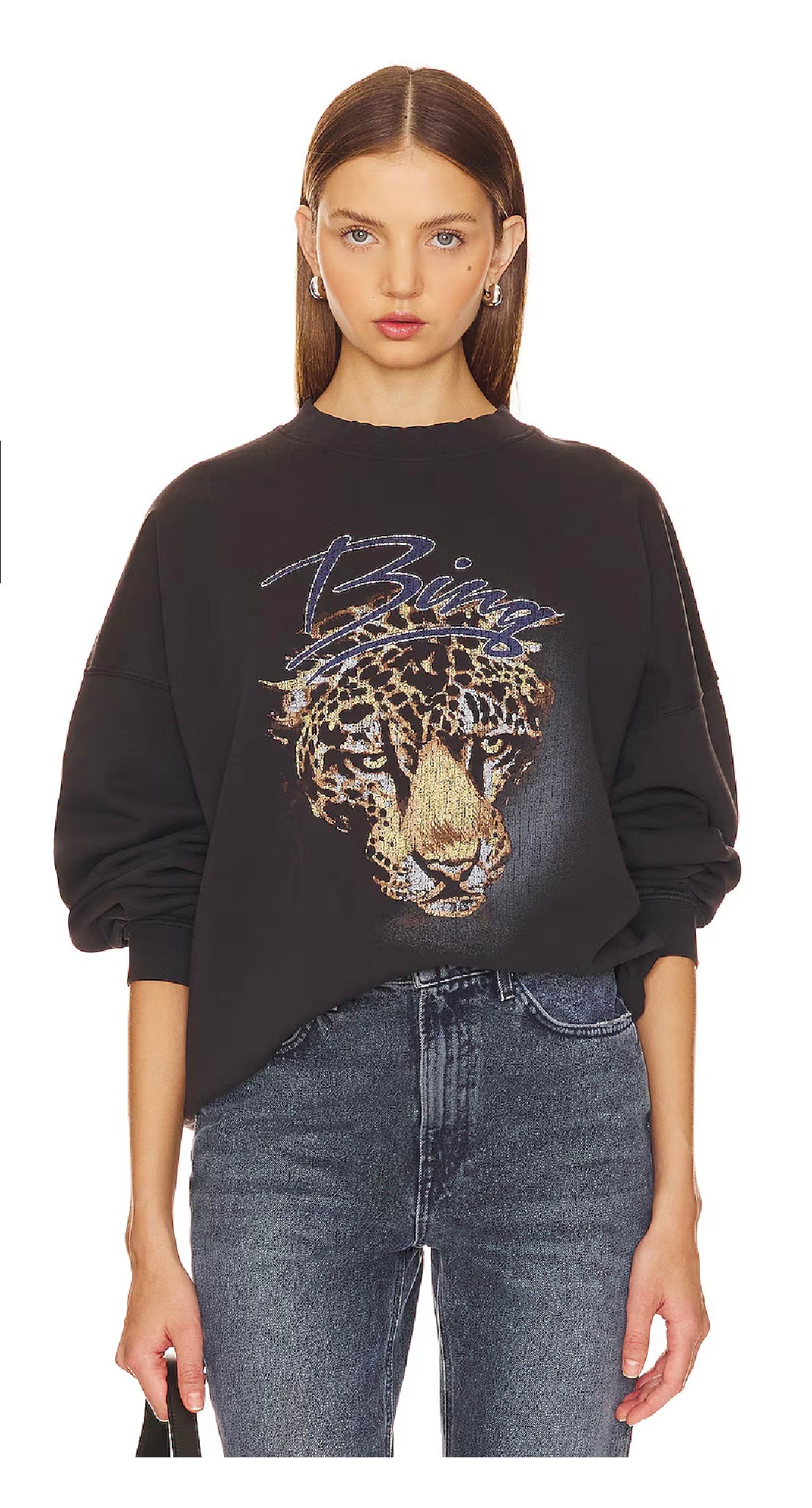 ANINE BING Harvey Leopard Crew, SMALL