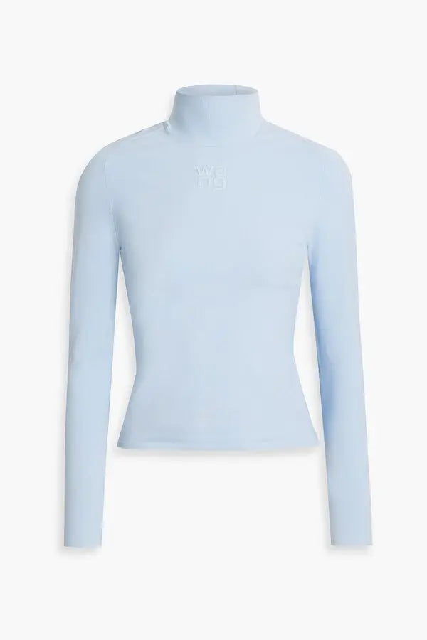 ALEXANDER WANG
Appliquéd Stretch-Knit Turtleneck Top - Light Blue, Medium