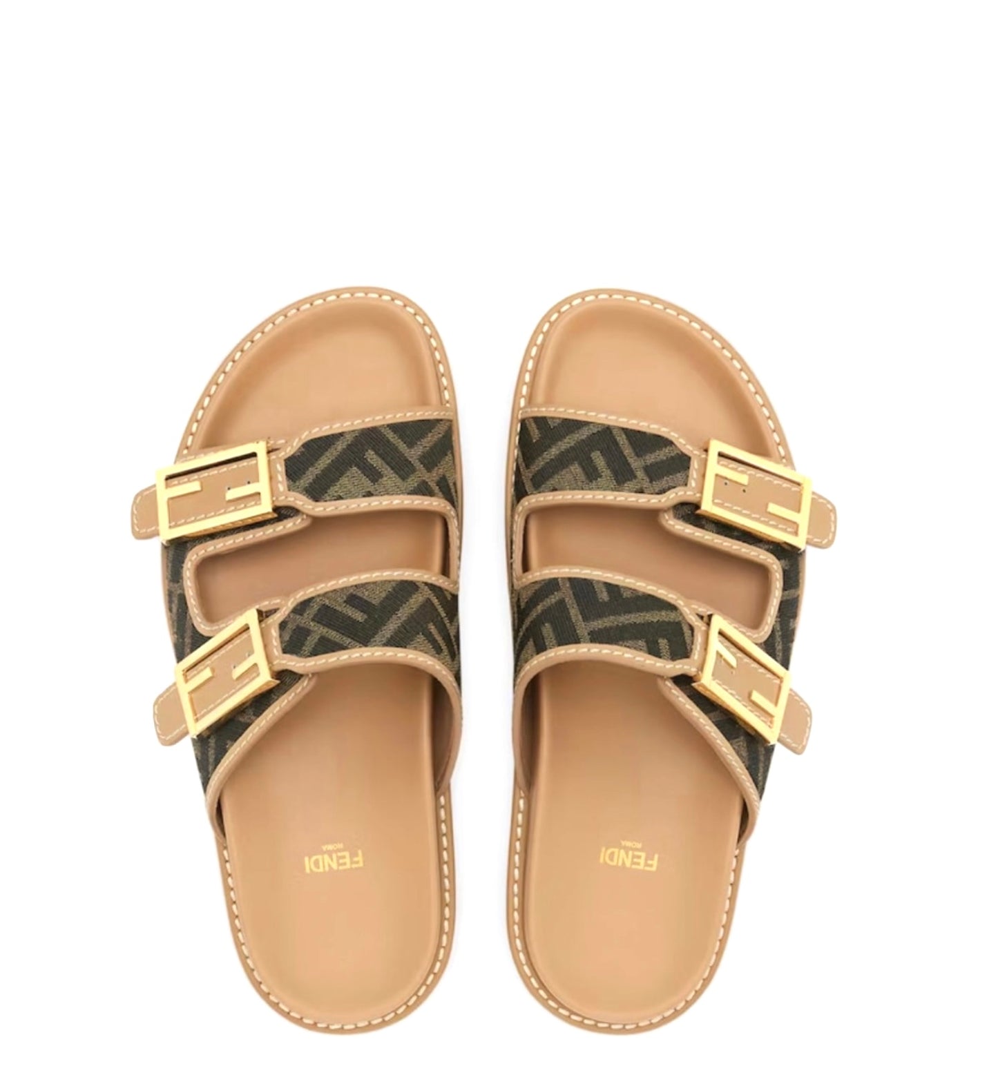 Fendi Feel Brown FF fabric slides, Size 36.5