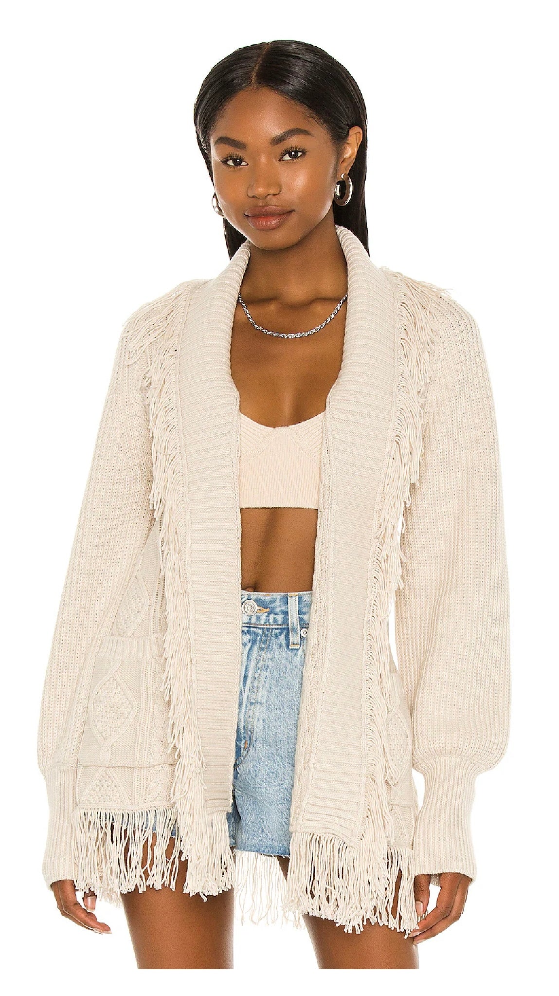 SIMKHAI NWT Fisherman Knit Fringe Cardigan, small