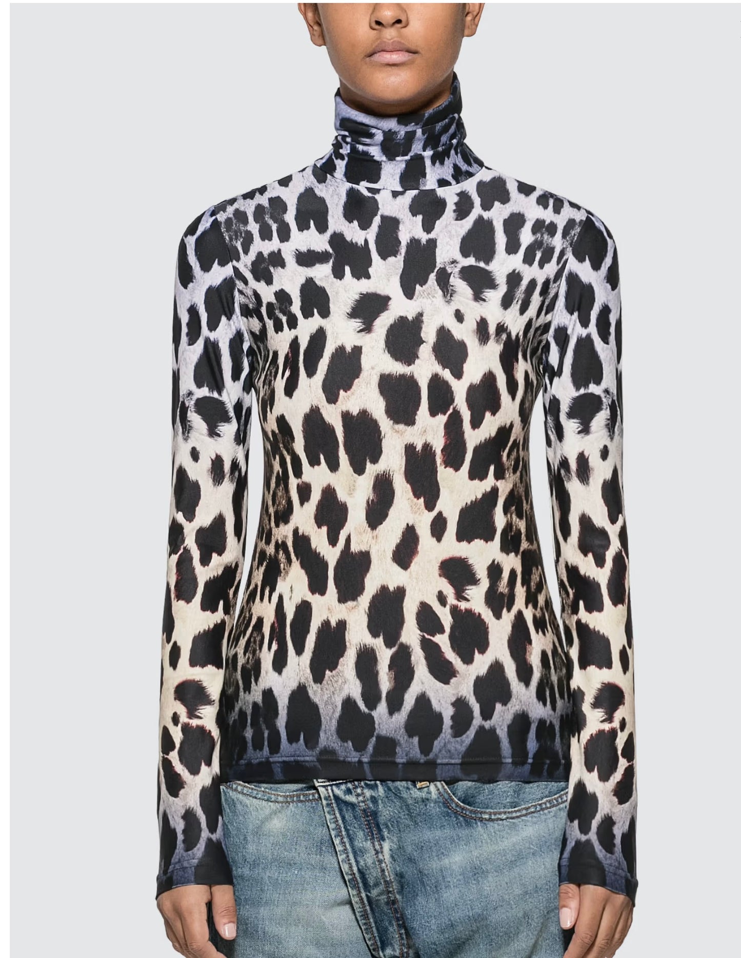 R13
FADED LEOPARD TURTLENECK TOP, XSMALL
