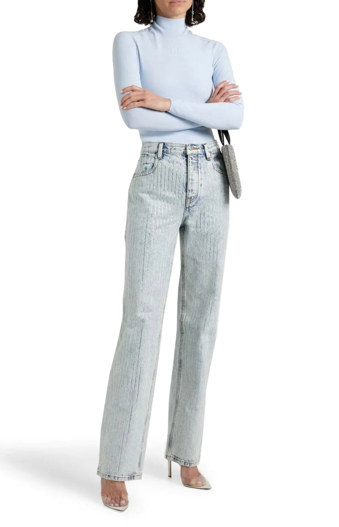 ALEXANDER WANG
Appliquéd Stretch-Knit Turtleneck Top - Light Blue, Medium