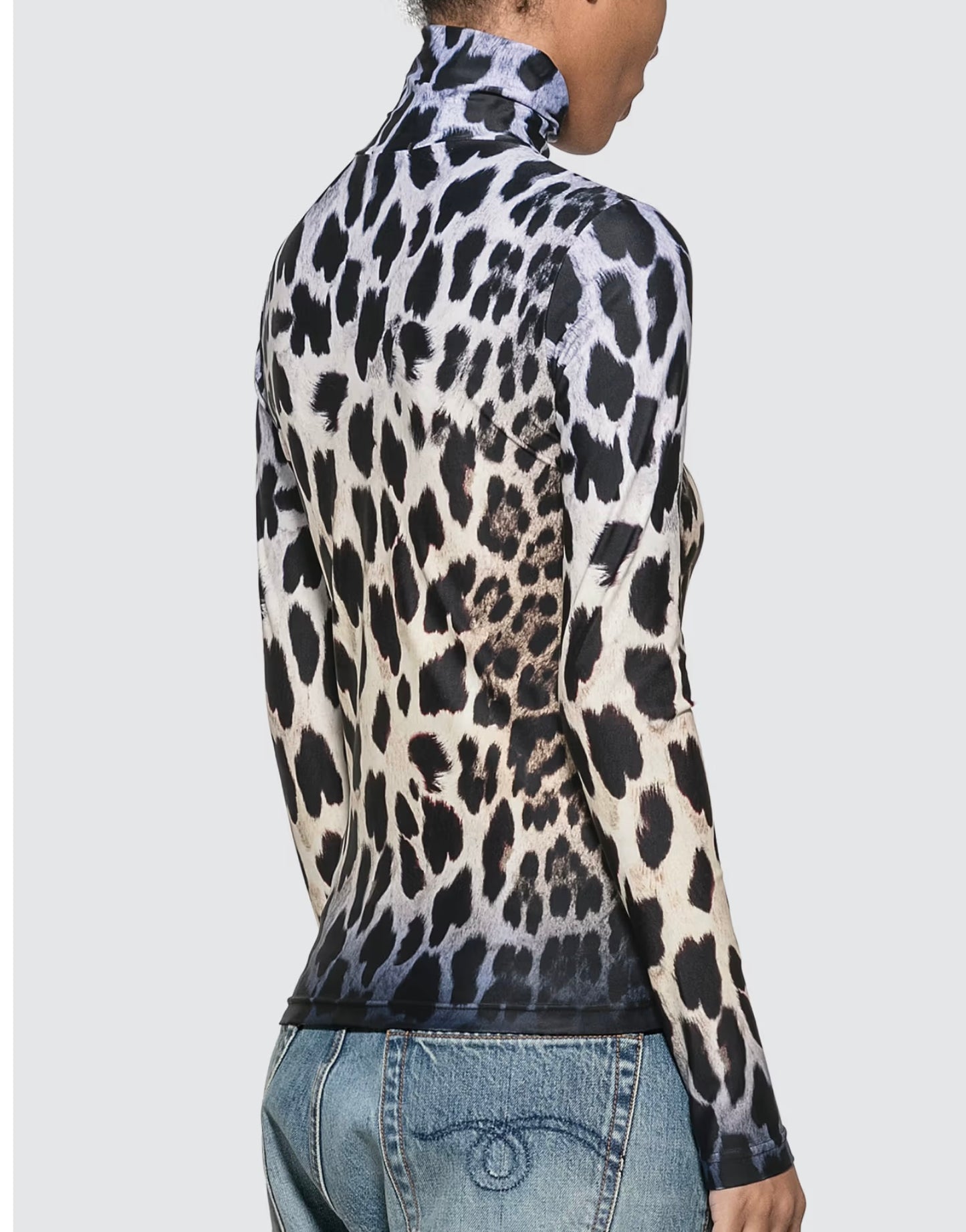 R13
FADED LEOPARD TURTLENECK TOP, XSMALL