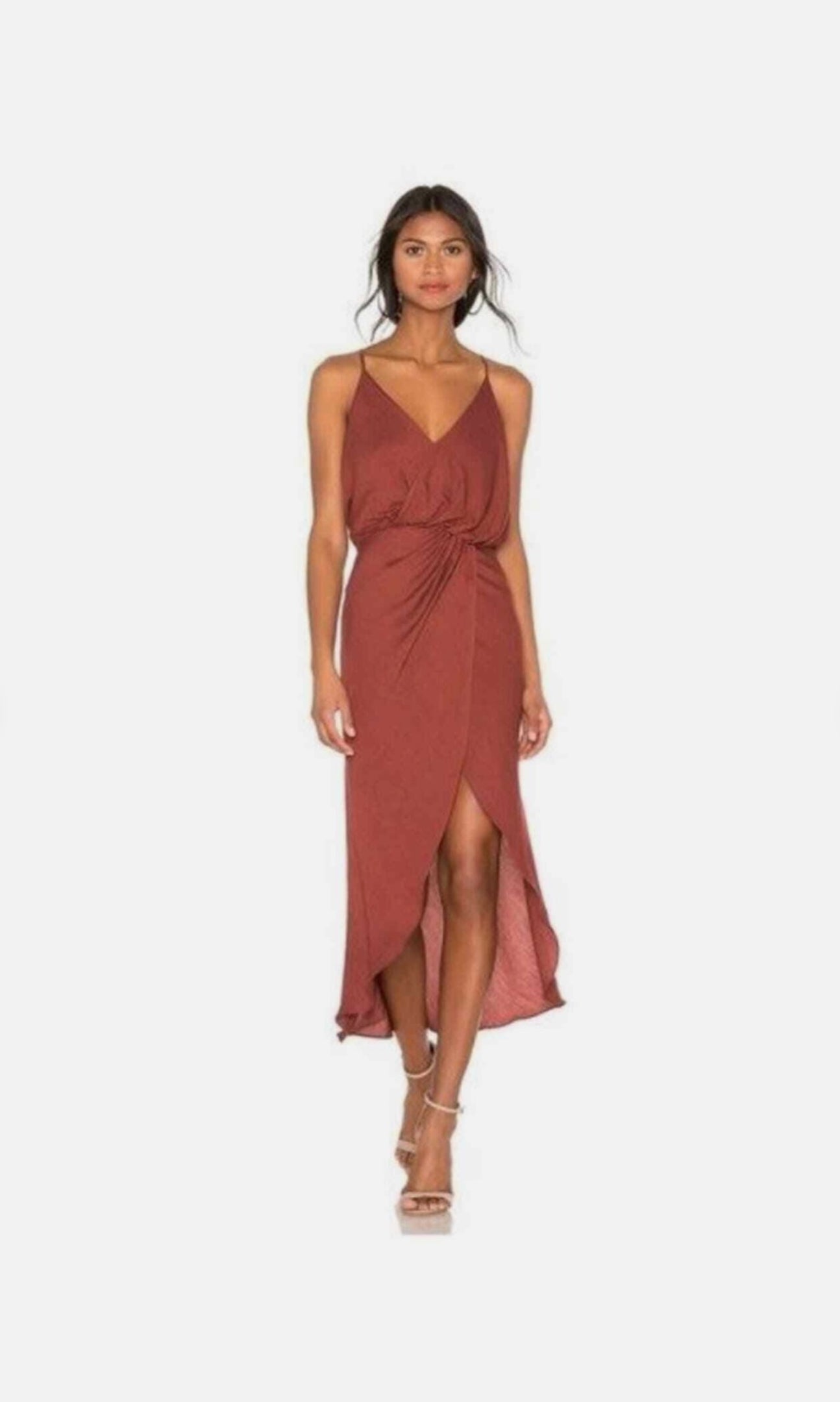 Joie Rust Tanika Twisted Front Wrap Slip Midi Dress Medium