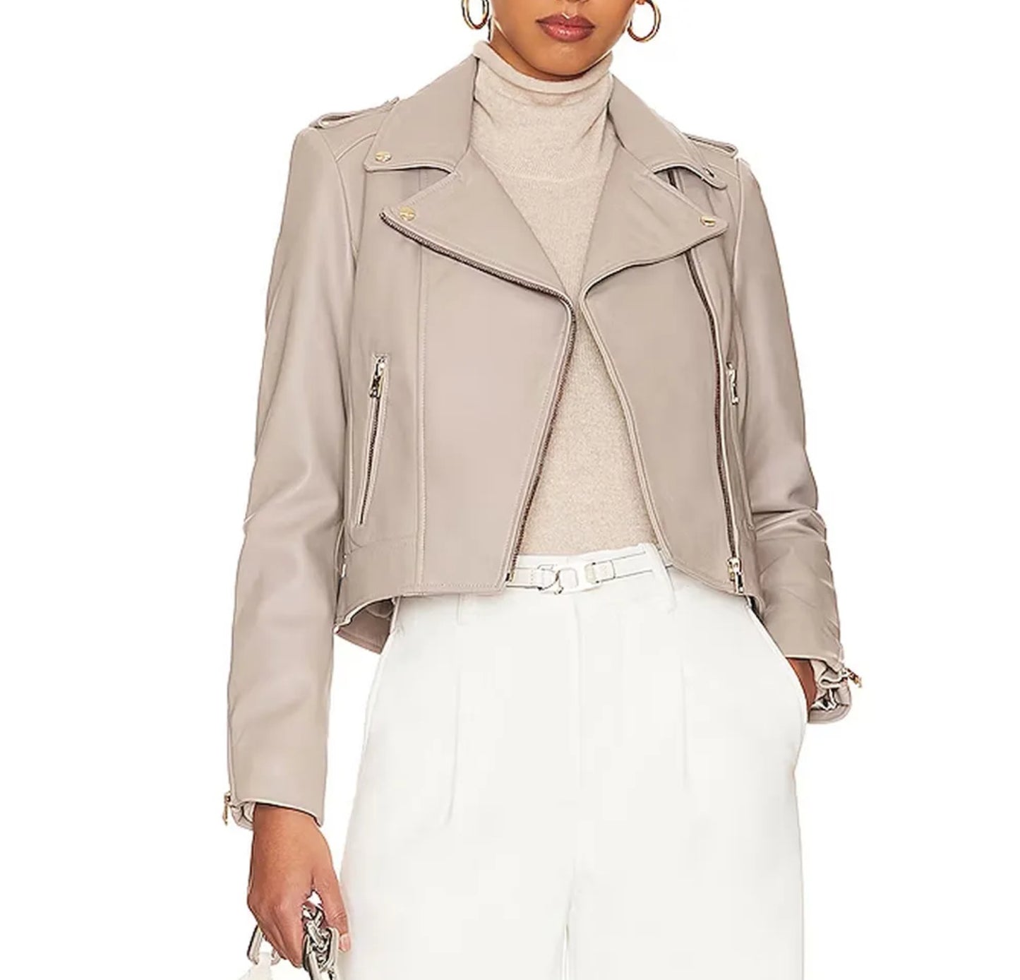 LAMARQUE NWT DONNA LEATHER JACKET MOON, XSMALL