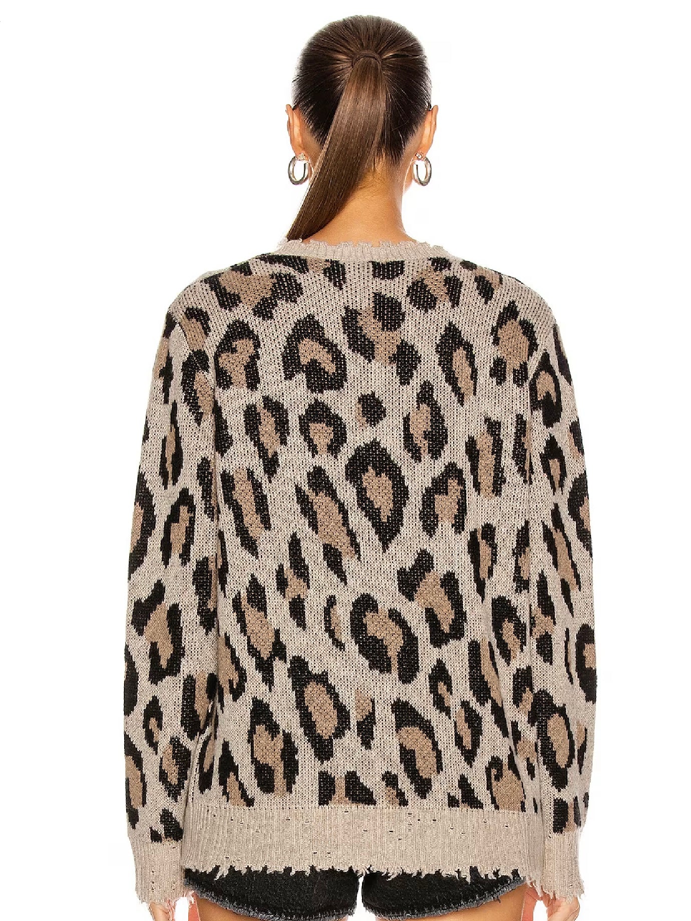 R13 Leopard Cashmere Crewneck Sweater, XSMALL