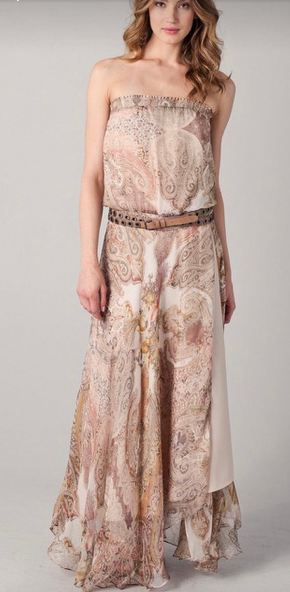 Haute Hippie Boho Strapless Maxi Dress, Small (FITS MORE LIKE MEDIUM)