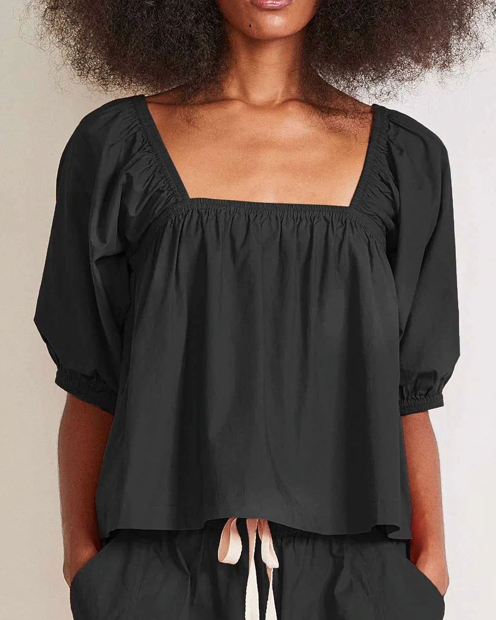 Apiece Apart Black Gali Shirred Top, Medium