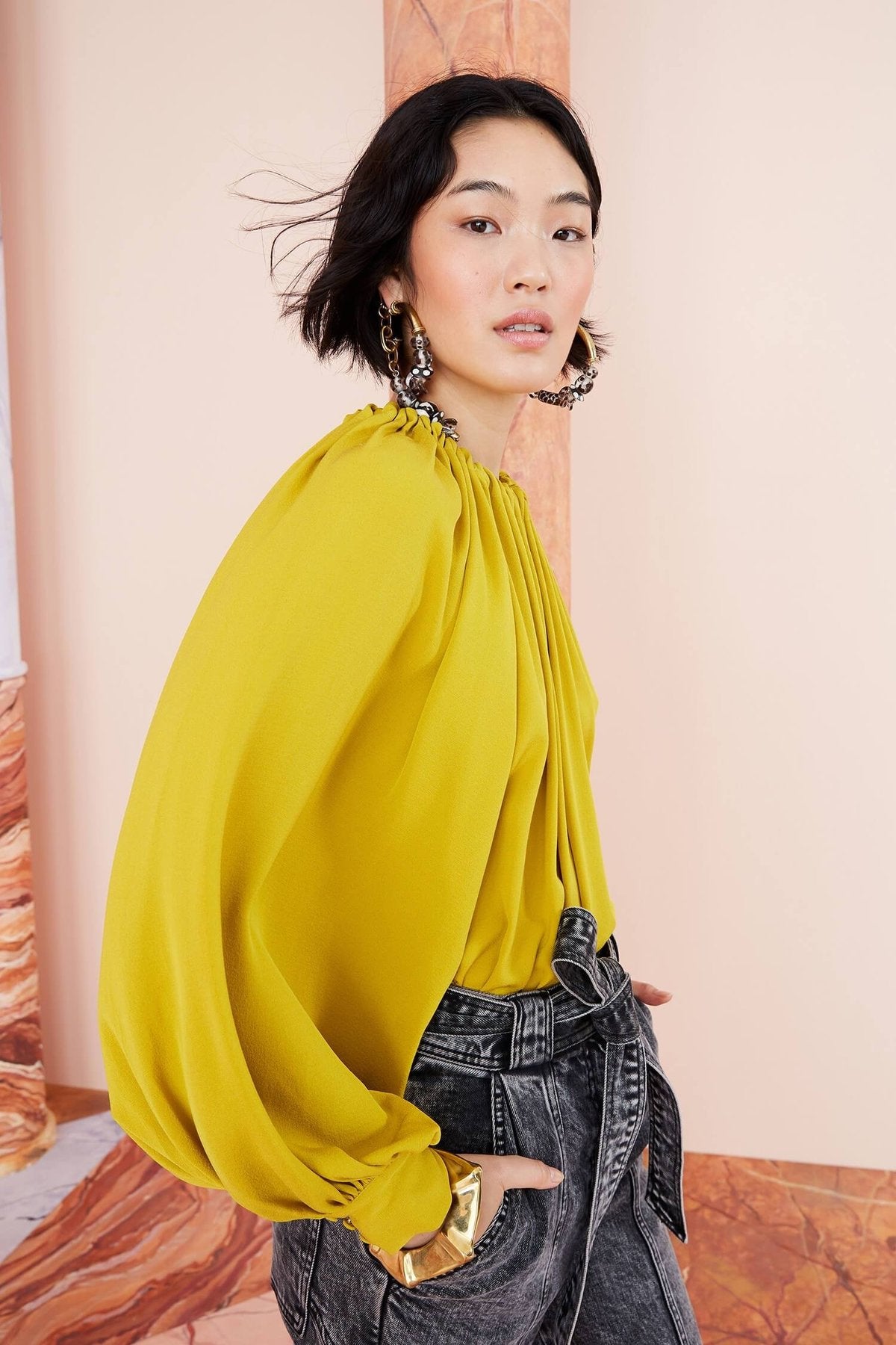 Ulla Johnson Mirabella Chartreuse Pleated Swing Blouse Top, Size 8