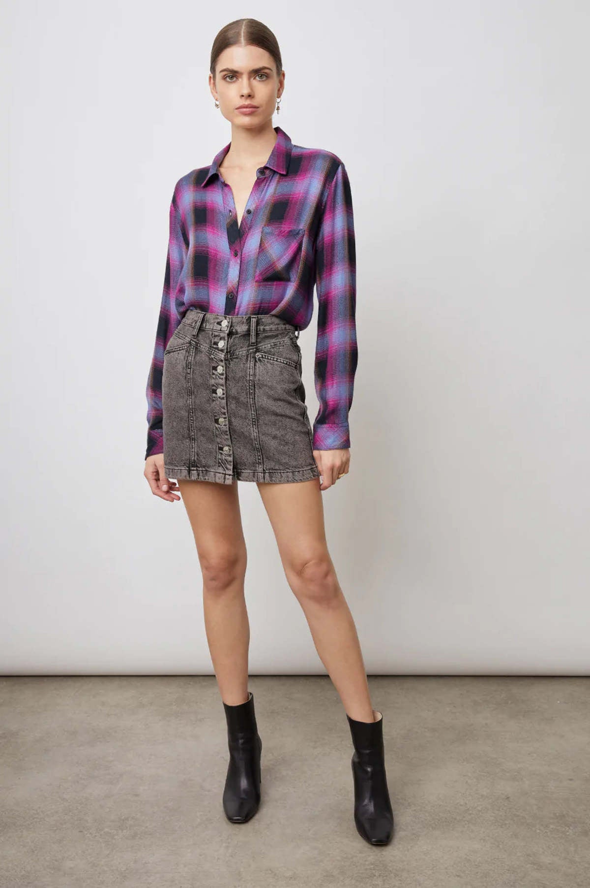 Rails Hunter Plaid Button-front Shirt In Navy Magenta, XSMALL