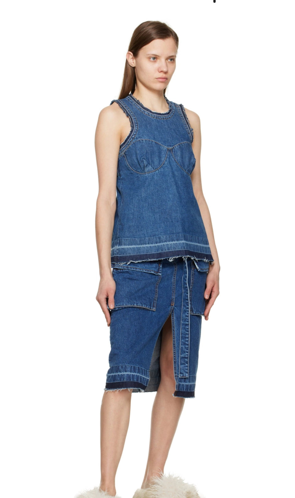 Sacai raw hem denim cargo skirt, SIZE 4 (large)