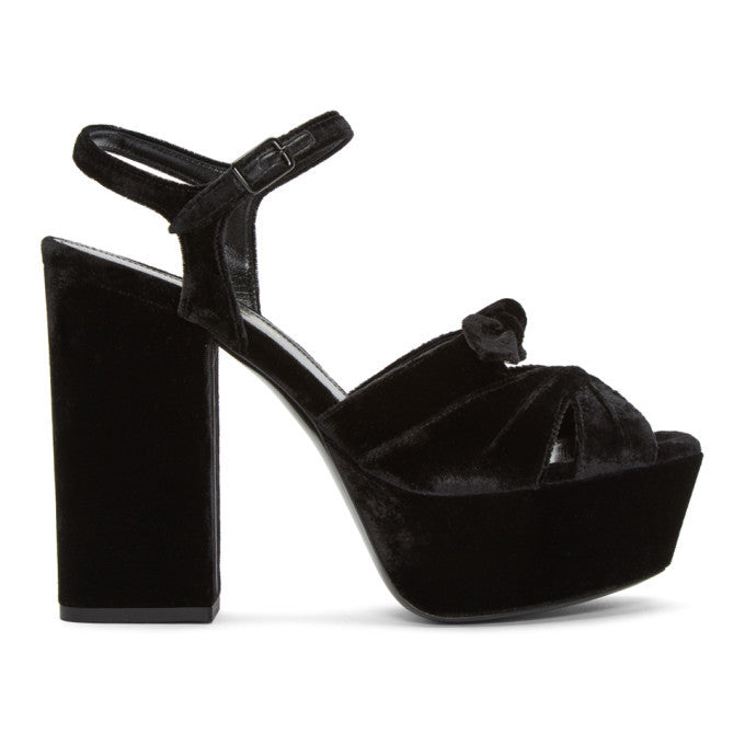 Saint Laurent Black Velvet Farrah Sandals, Size 38.5