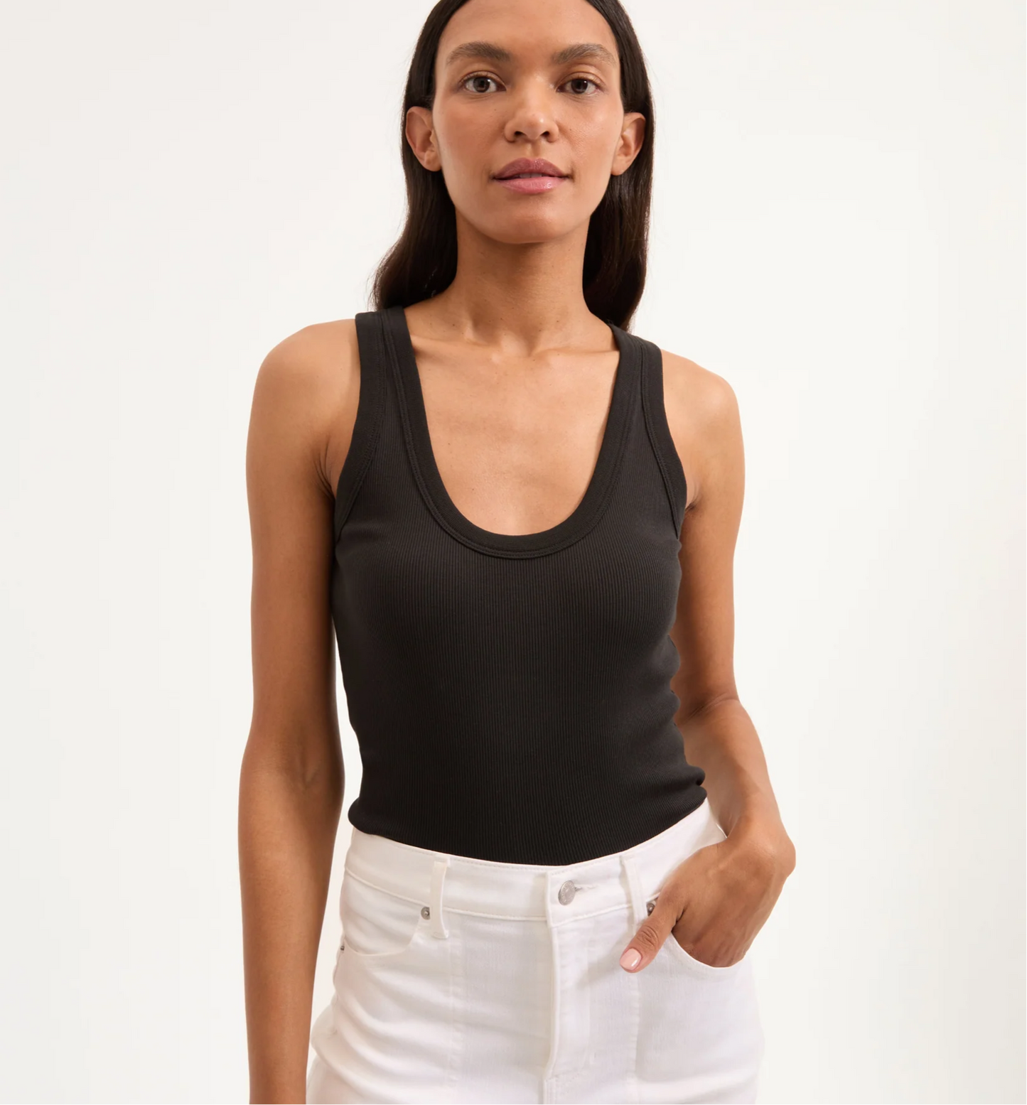 Veronica Beard Birke Scoopneck Tank Top
Black Ribbed Sleeveless Top, XSMALL