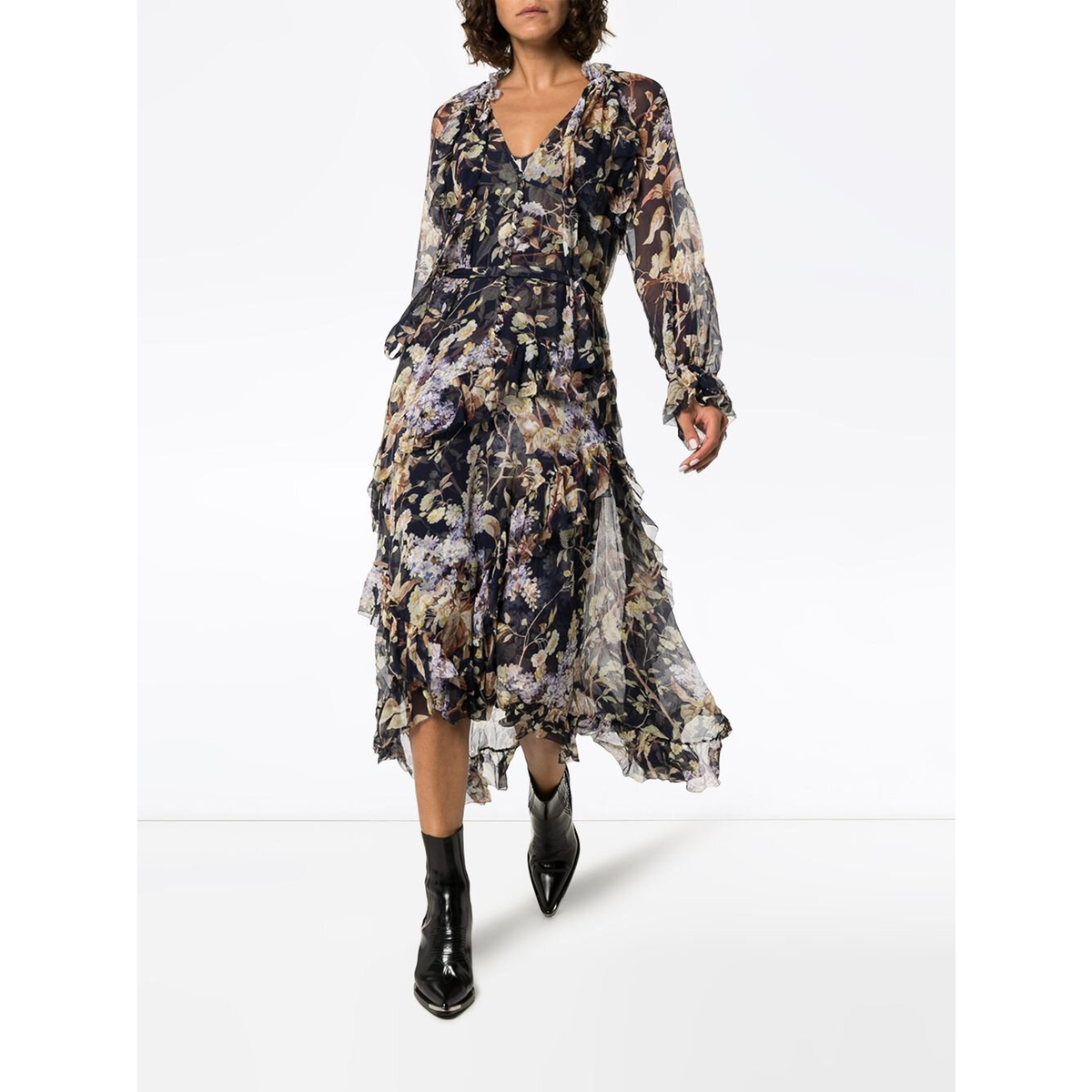 Zimmermann Sabotage Ruffle Midi Dress Wisteria Midnight, SIZE 1