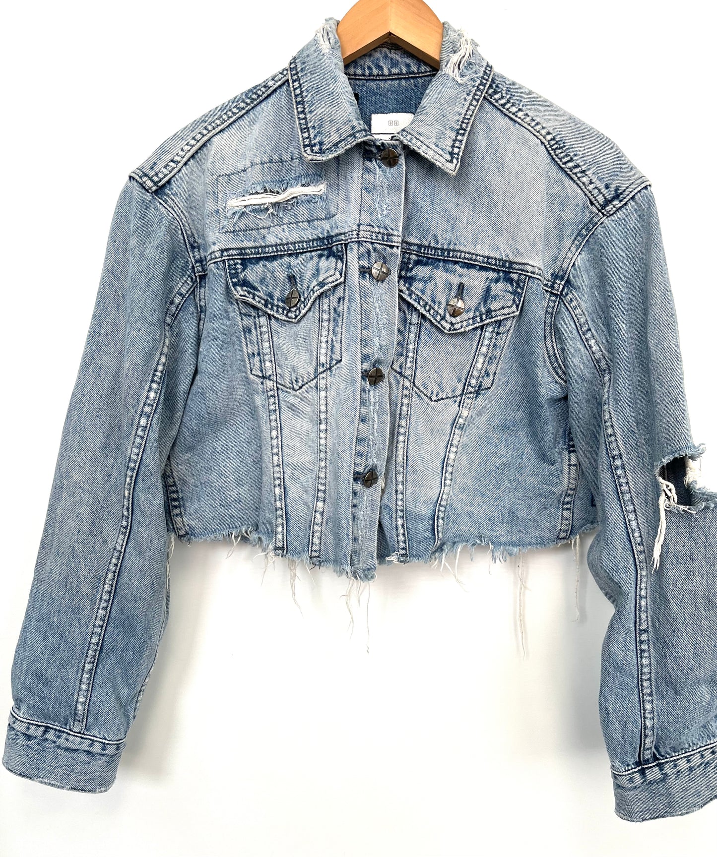 KSUBI DISTRESSED CROP JEAN JACKET, SMALL