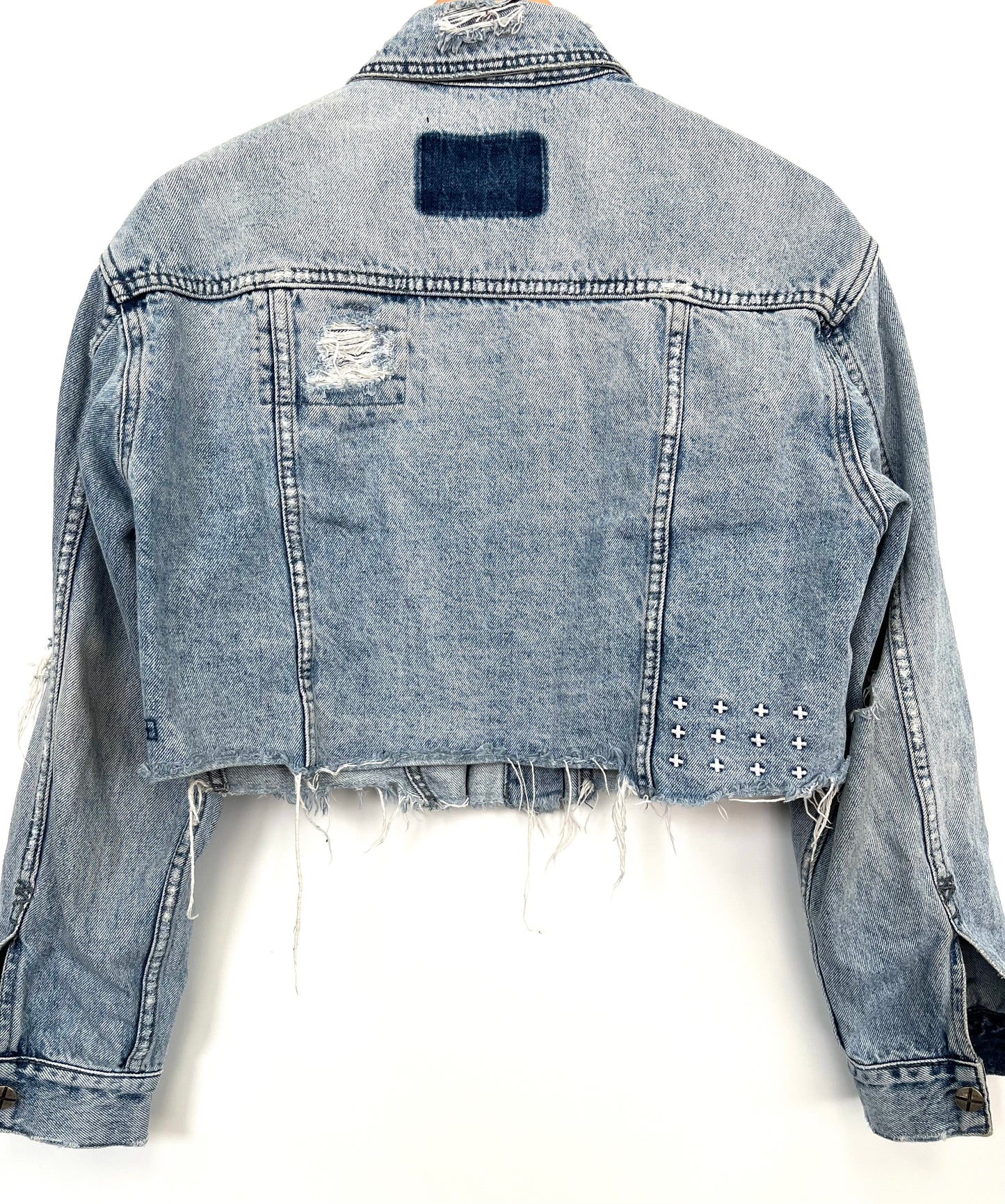KSUBI DISTRESSED CROP JEAN JACKET, SMALL