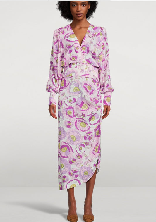 SMYTHE NWT Draped Midi Dress In Floral Print, SIZE 6