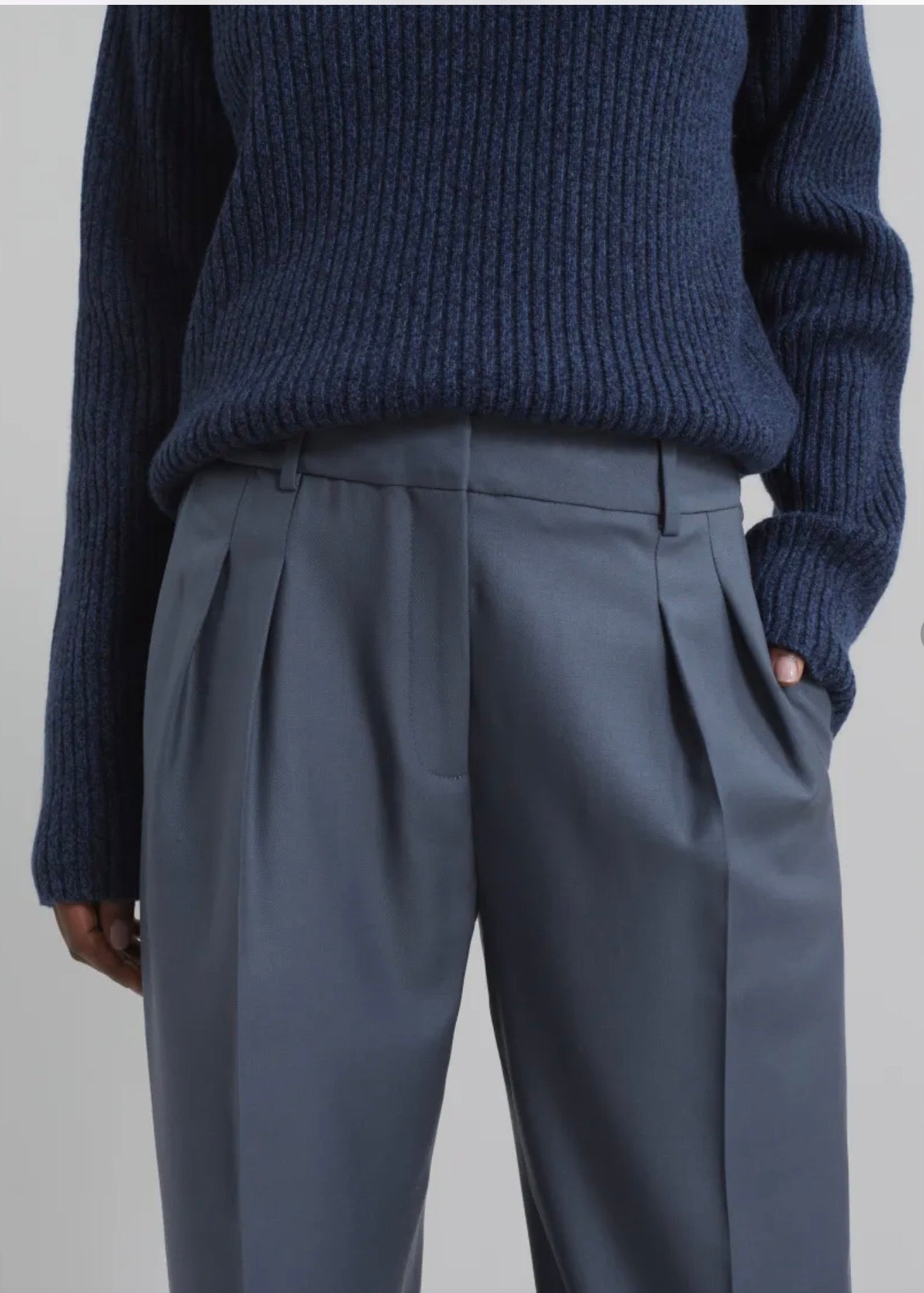 Loulou Studio NWT Sbiru Wide Leg Wool Trousers - Fjord Grey, SMALL