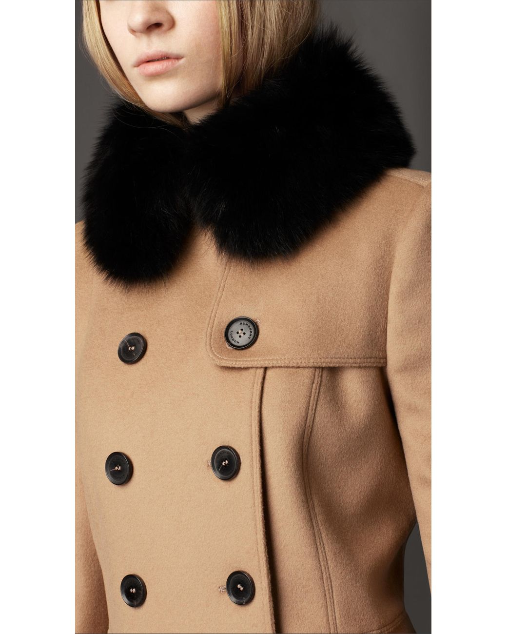 Burberry Midlength Wool
Cashmere Detachable Fur Collar Trench Coat, Size 8