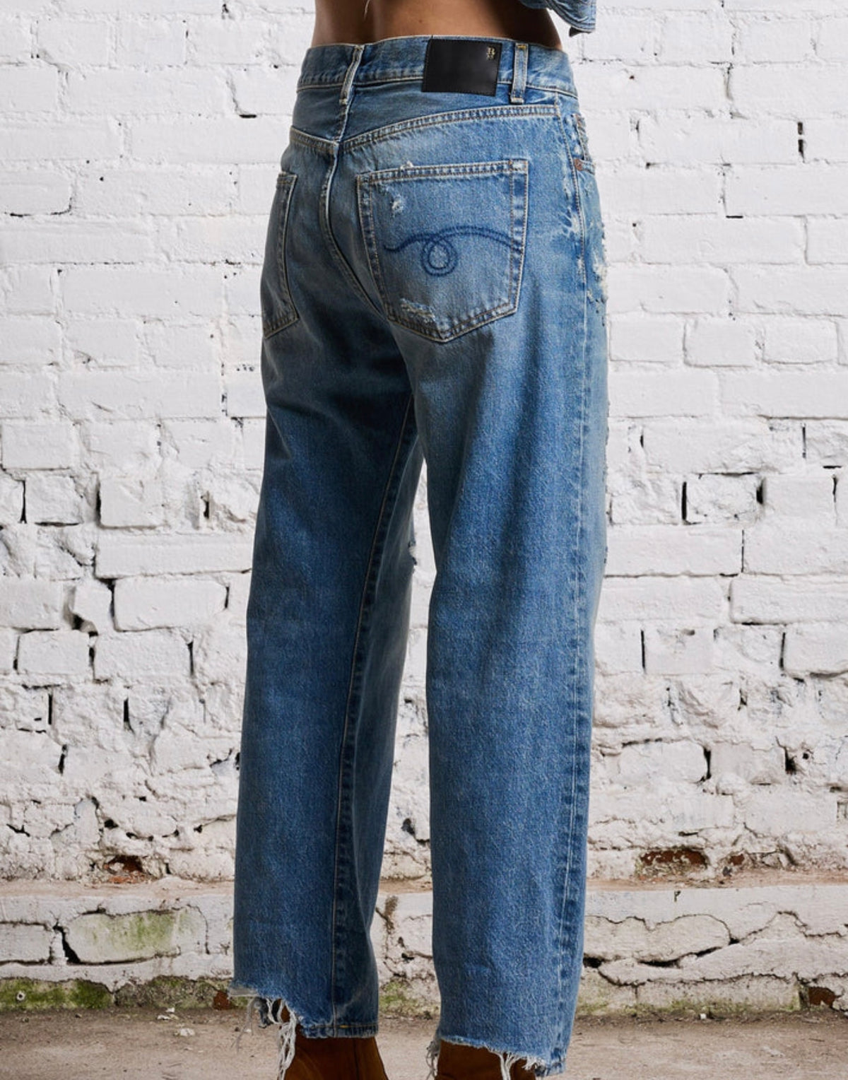 R13 BOYFRIEND JEAN - BAIN WITH RIPS, SIZE 24 (FITS 25/26)