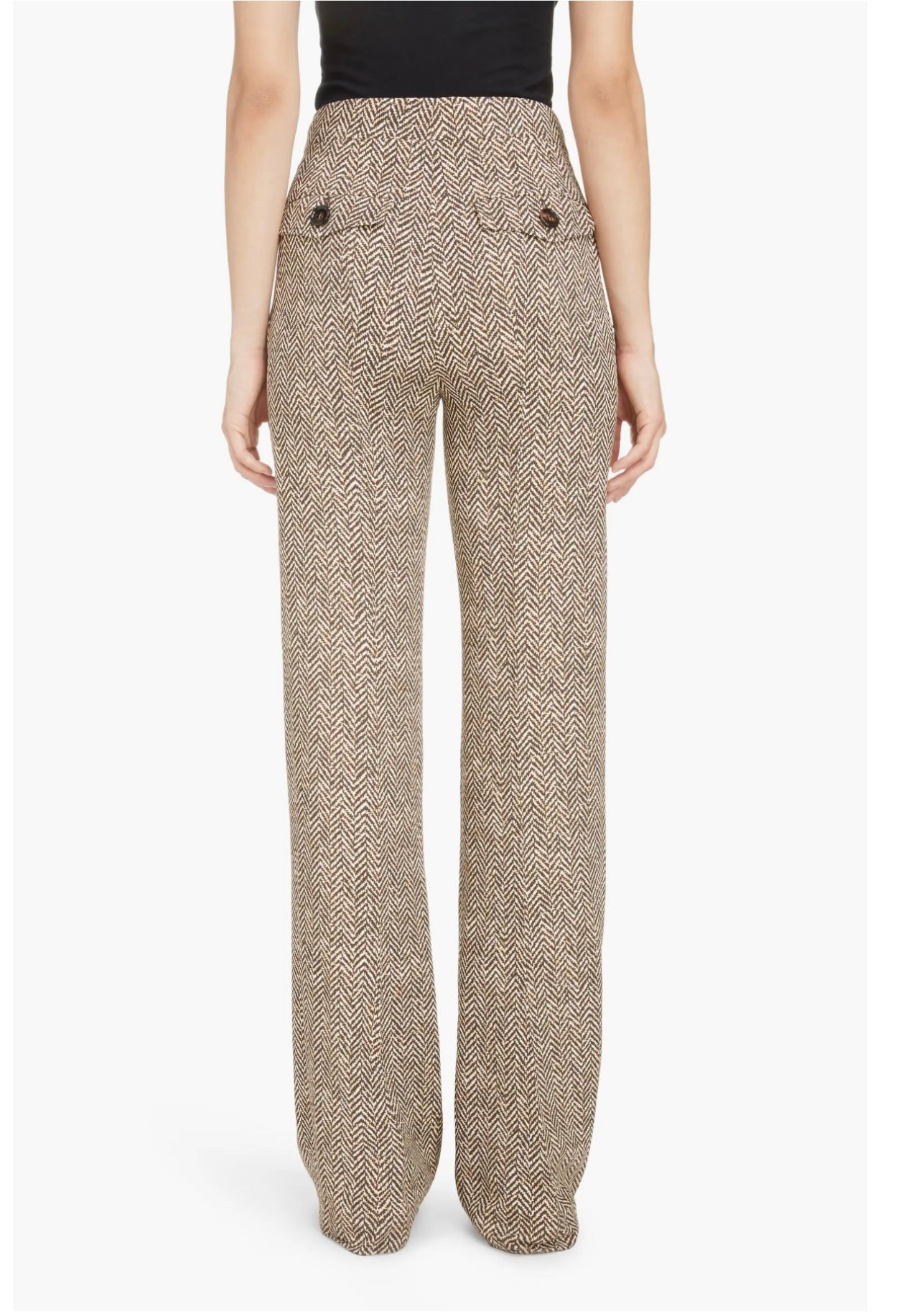 CHLOÉ Herringbone Print Wide-Leg Pants, SIZE 40 US 8