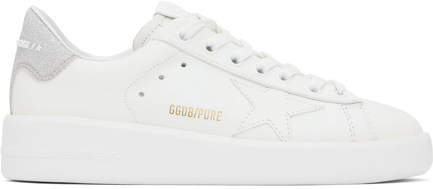 GOLDEN GOOSE White & Silver Purestar Sneakers, Size 36